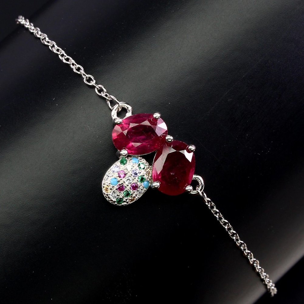 Sterling Silver 925 Ruby Multi Gems Bracelet - image 2